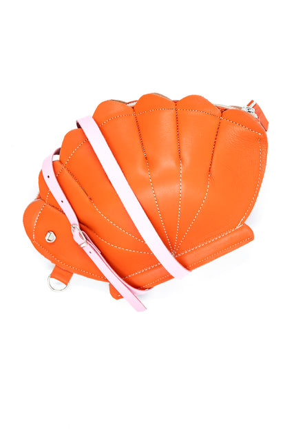 Leather Clam Bag: Orange