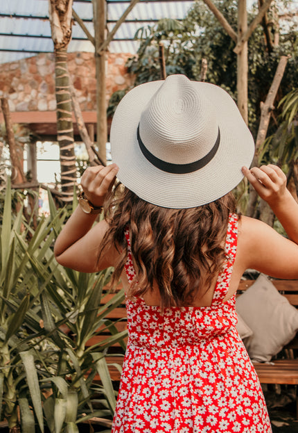 Elara Wide Brim Fedora Sunhat: White