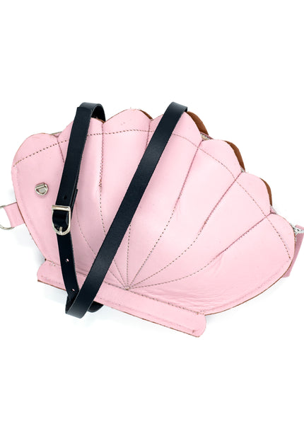 Leather Clam Bag: Pastel Pink