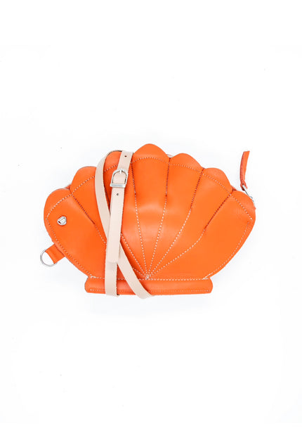 Leather Clam Bag: Orange