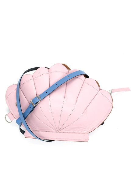 Leather Clam Bag: Pastel Pink