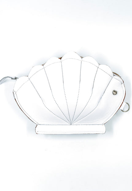 Leather Clam Bag: White