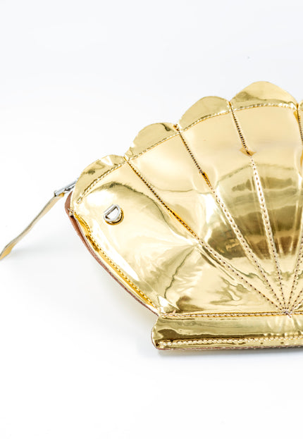 Leather Clam Bag: Gold