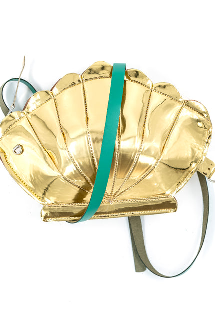 Leather Clam Bag: Gold