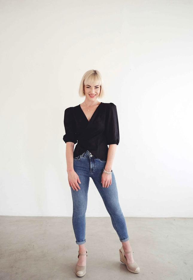 Linen Wrap Top (Black)