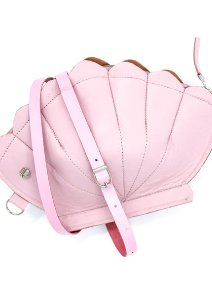 Leather Clam Bag: Pastel Pink