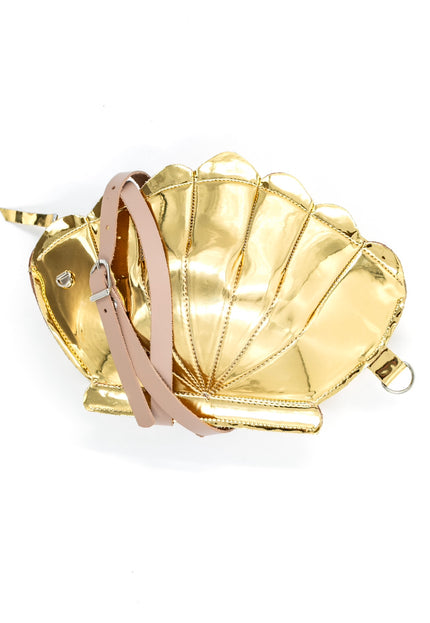 Leather Clam Bag: Gold