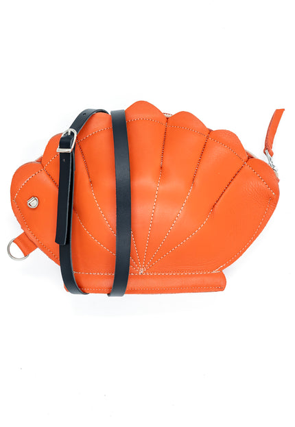 Leather Clam Bag: Orange