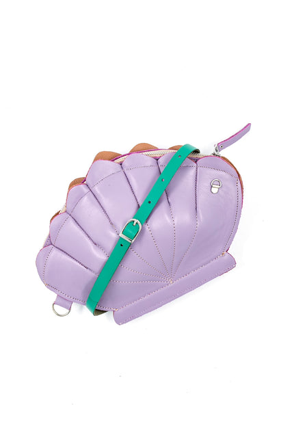 Leather Clam Bag: Lilac