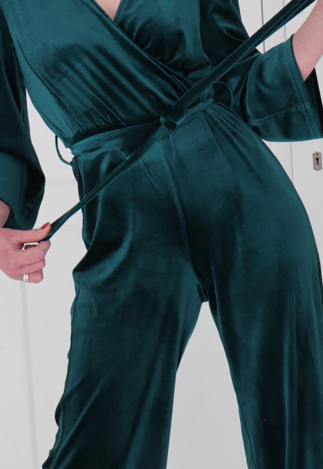 Emerald Green Velvet Jumpsuit | Extra Small