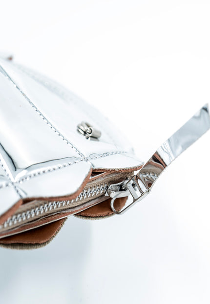 Leather Clam Bag: Silver