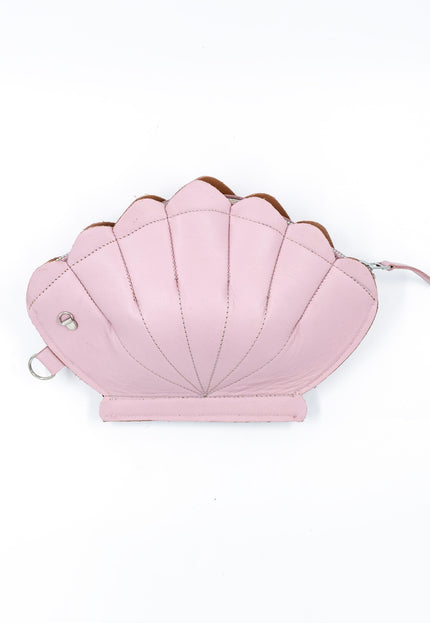 Leather Clam Bag: Pastel Pink