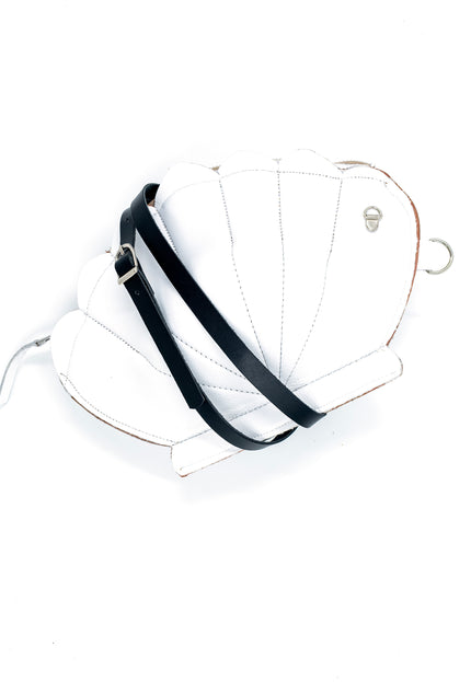 Leather Clam Bag: White