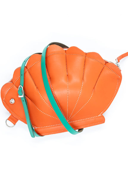 Leather Clam Bag: Orange