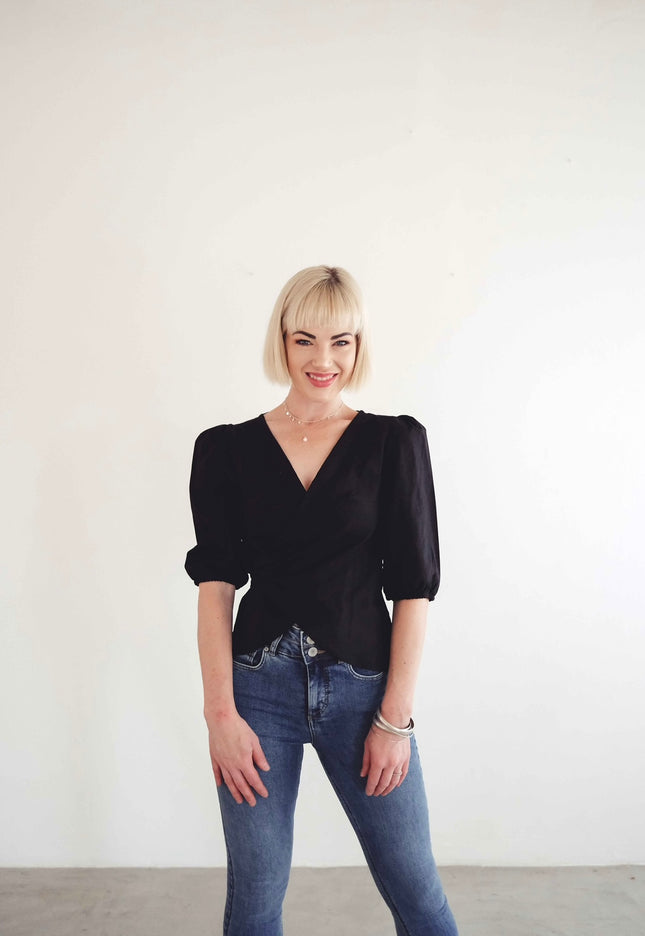 Linen Wrap Top (Black)