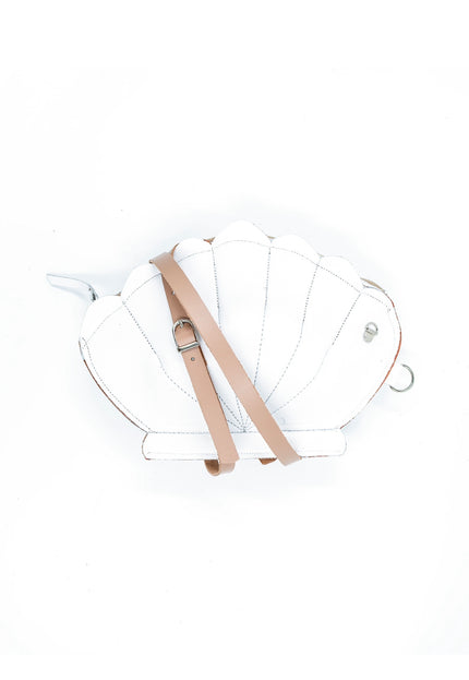 Leather Clam Bag: White