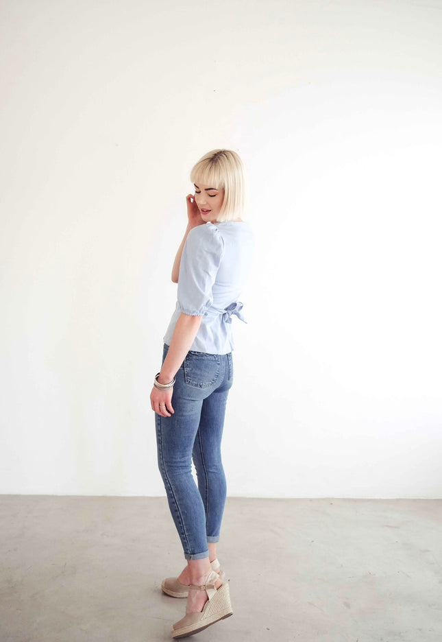 Linen Wrap Top (Powder Blue) | Extra Small