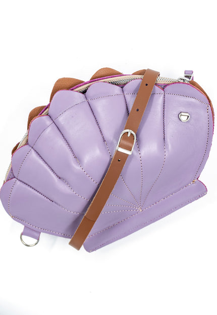 Leather Clam Bag: Lilac