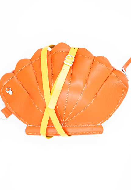 Leather Clam Bag: Orange