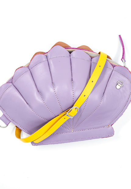 Leather Clam Bag: Lilac