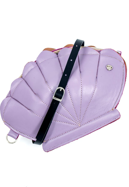 Leather Clam Bag: Lilac