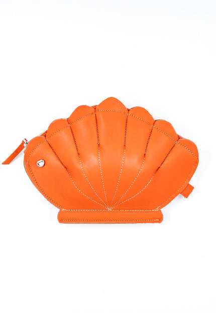 Leather Clam Bag: Orange