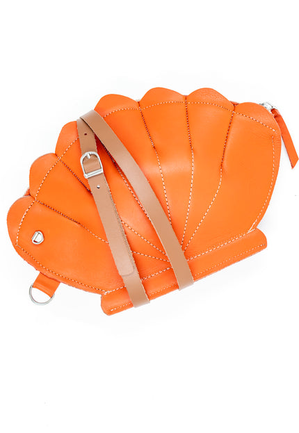 Leather Clam Bag: Orange