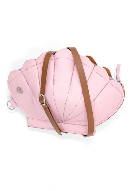 Leather Clam Bag: Pastel Pink