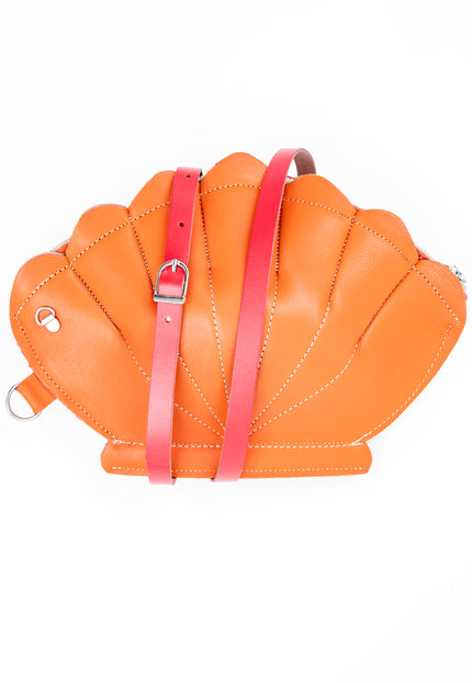 Leather Clam Bag: Orange