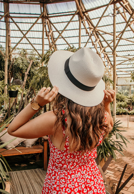 Elara Wide Brim Fedora Sunhat: White