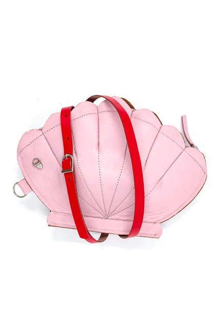 Leather Clam Bag: Pastel Pink