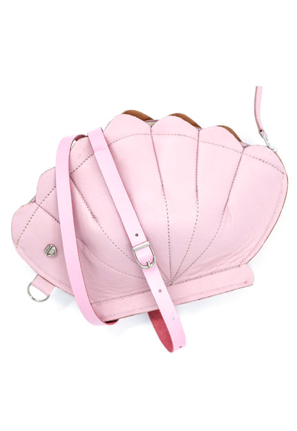 Leather Clam Bag: Pastel Pink