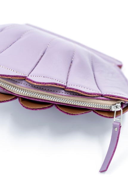 Leather Clam Bag: Lilac