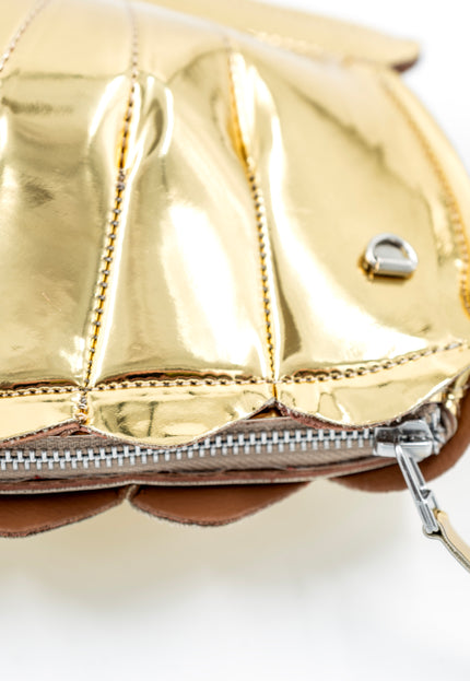 Leather Clam Bag: Gold