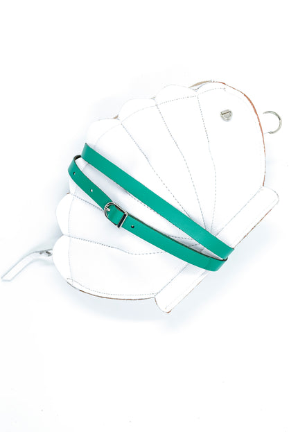 Leather Clam Bag: White