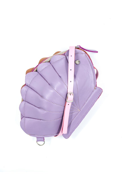 Leather Clam Bag: Lilac