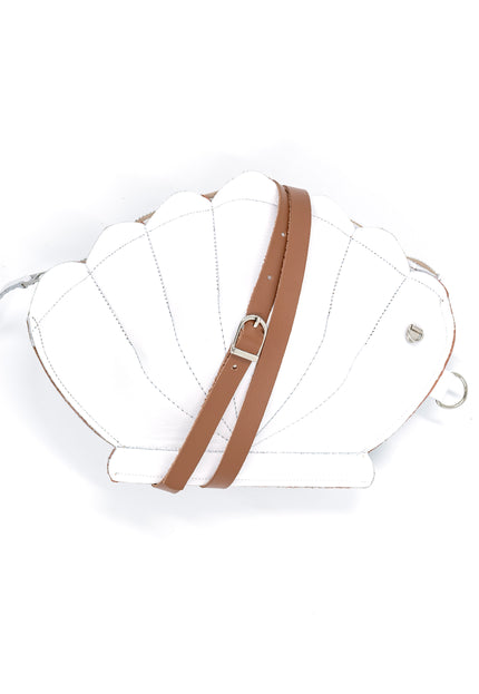 Leather Clam Bag: White