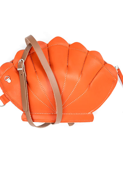 Leather Clam Bag: Orange