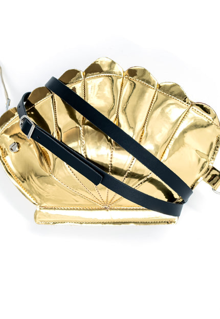 Leather Clam Bag: Gold