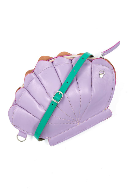 Leather Clam Bag: Lilac