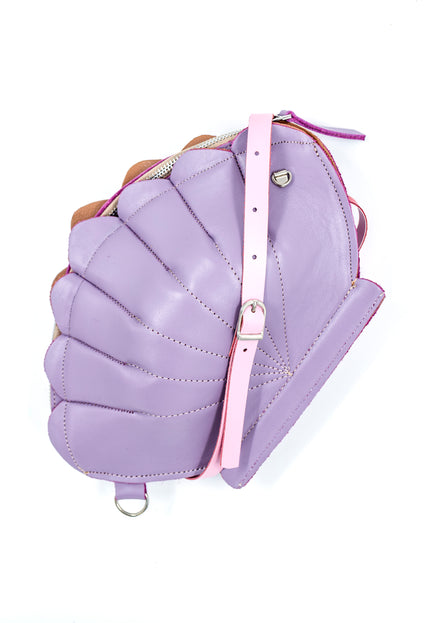 Leather Clam Bag: Lilac