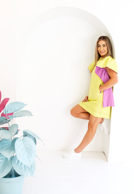 Lime and Lilac Colour Block Dress