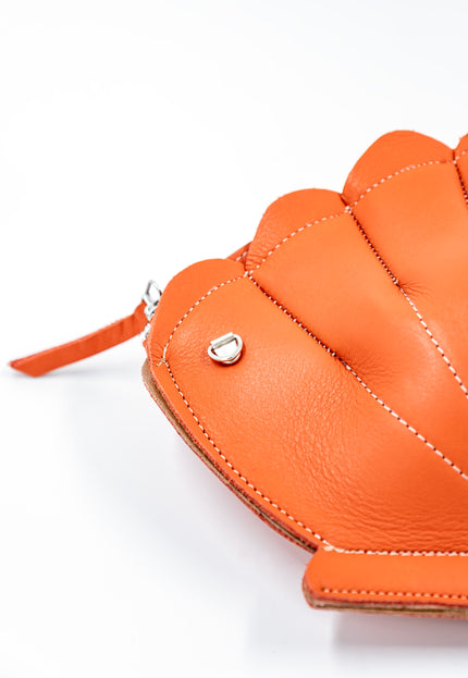 Leather Clam Bag: Orange