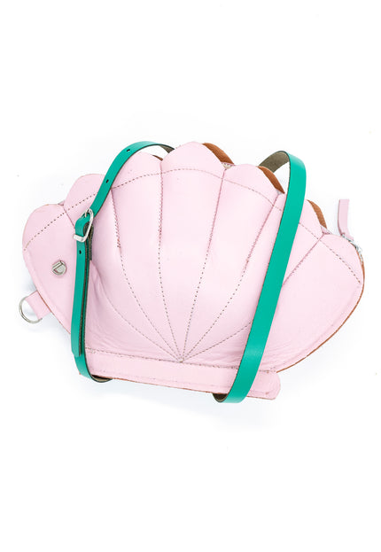 Leather Clam Bag: Pastel Pink