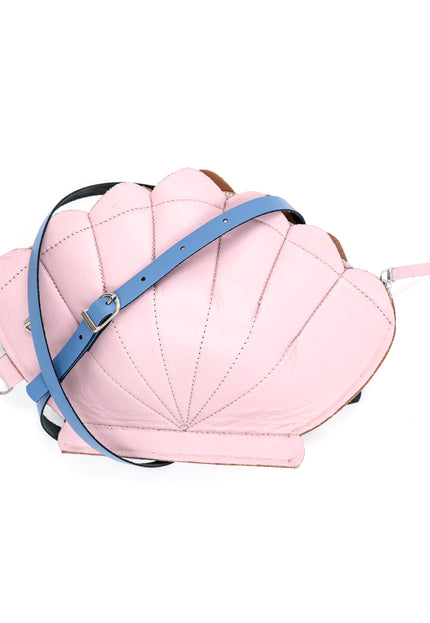 Leather Clam Bag: Pastel Pink