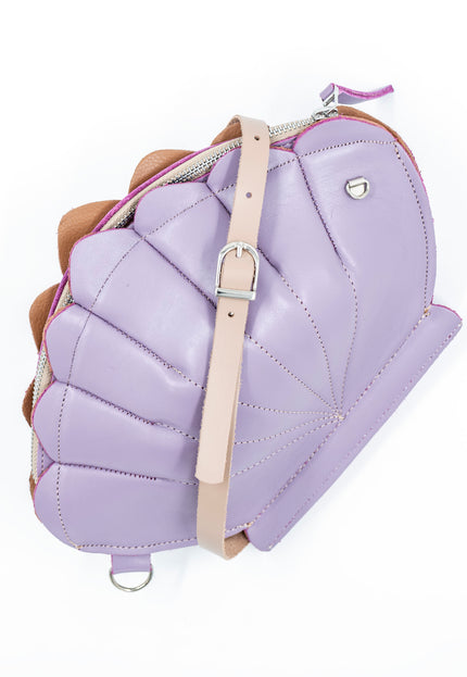 Leather Clam Bag: Lilac