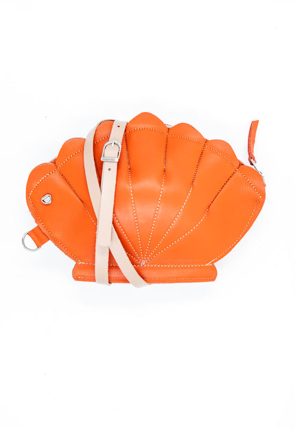 Leather Clam Bag: Orange