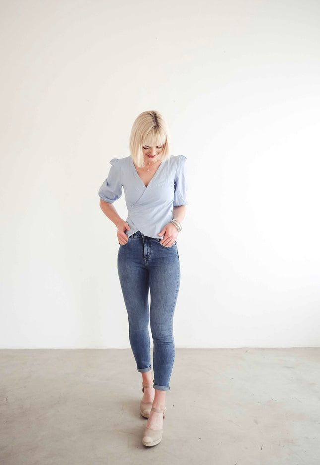 Linen Wrap Top (Powder Blue) | Extra Small