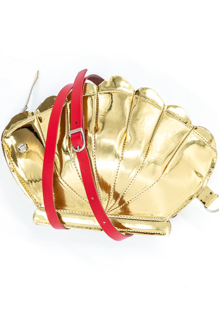 Leather Clam Bag: Gold