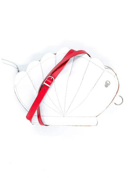 Leather Clam Bag: White